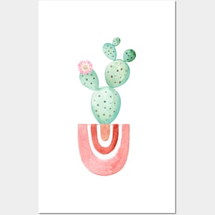 Watercolor cactus in pink pot Posters and Art